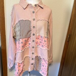 NWOT POL Pink Textured Shacket